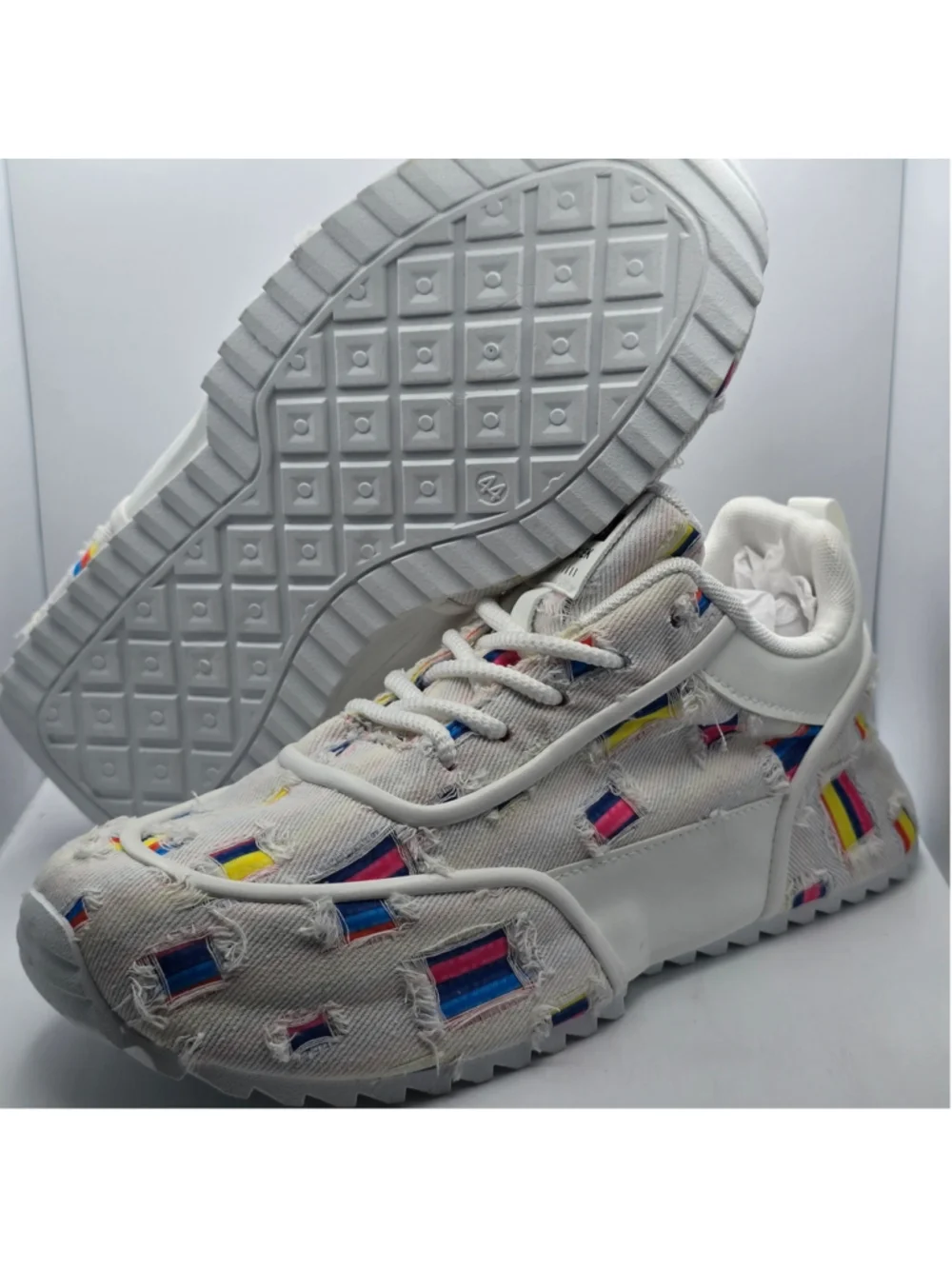 Women's Unbranded Distressed White Sneakers with Multi-color Accents 11 men's